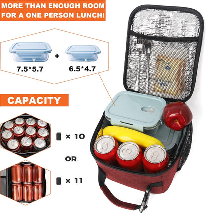 Lunch Box for Men Women Adults Small Lunch Bag for Office Work Picnic - Reusable Portable Lunchbox, Black