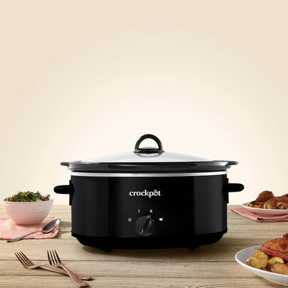 7-Quart Manual Slow Cooker | Black Oval Cooker with 3 Heat Settings