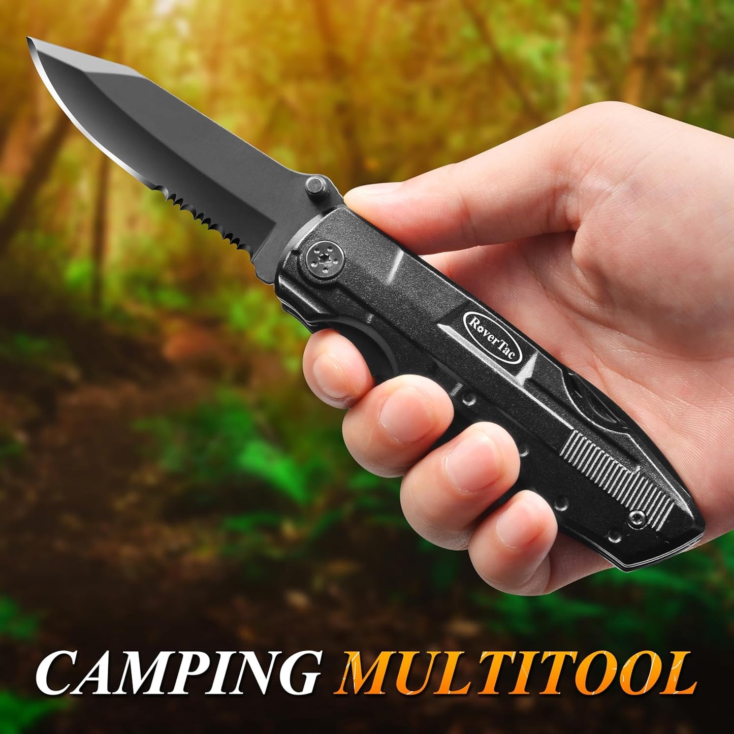 RoverTac Pocket Knife Tactical Folding Knife Multi Tool Survival Camping Knife, Multitool Knife Pliers Bottle & Can Opener 9-Pack Screwdrivers Liner Lock Nylon Sheath, Pocket Knife for Camping Hiking