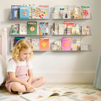 upsimples Clear Acrylic Shelves for Storage, 15" Floating Shelves Wall Mounted for Kids Bookshelf/Display Ledge for Bedroom, Living Room, Bathroom, Kitchen, Set of 4