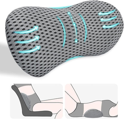 Lumbar Support Pillow for Lower Back Pain Relief – Ergonomic Streamline Memory Foam Cushion for Office Chair, Car Seat, Bed, and Sleeping – Ideal for Drivers and Office Workers (Black)