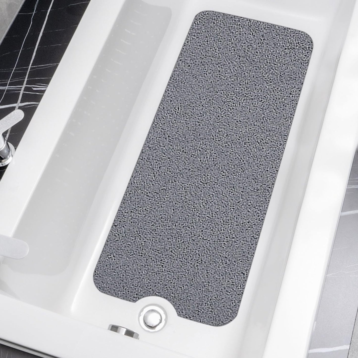 HITSLAM Shower Mat Non Slip, 24 x 16 Inch Bathtub Mat Non Slip with Drain, Soft PVC Loofah Bath Mat for Tub, Quick Drying Bathroom Shower Mat, Grey