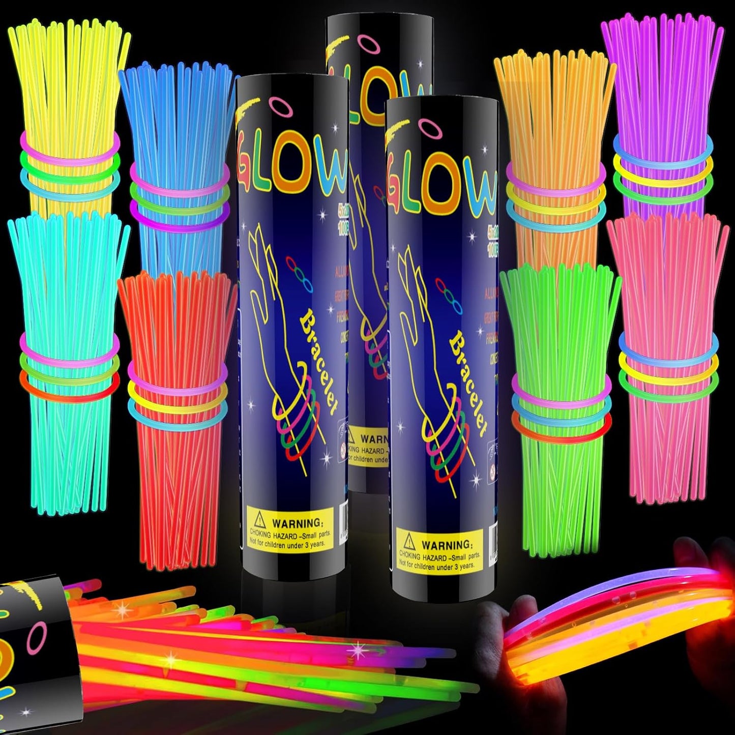 200 PCS Glow Sticks Bulk 8" Glowsticks, Glow Stick Bracelets Necklaces, Glow Party Supplies, Neon Glow Sticks, Glow in the Dark, Glowsticks Party Favors Light-up, Christmas, Easter