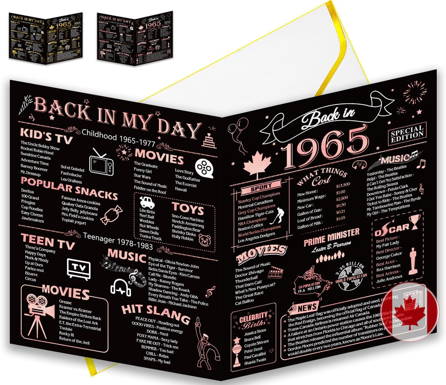 50th Birthday Card, Jumbo CANADA 25x20cm Back in 1975, Gilding Happy 50th Birthday Decoration for Woman, Men, Funny 50 Birthday Gifts for Wife, Husband, Him, Her, Mom