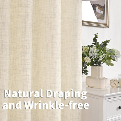 YoungsTex Natural Linen Curtains 84 Inch Long for Living Room Bedroom Grommet Top Light Filtering Privacy Linen Textured Window Semi Sheer Drapes, 2 Panels, 52x84 Inch, Natural