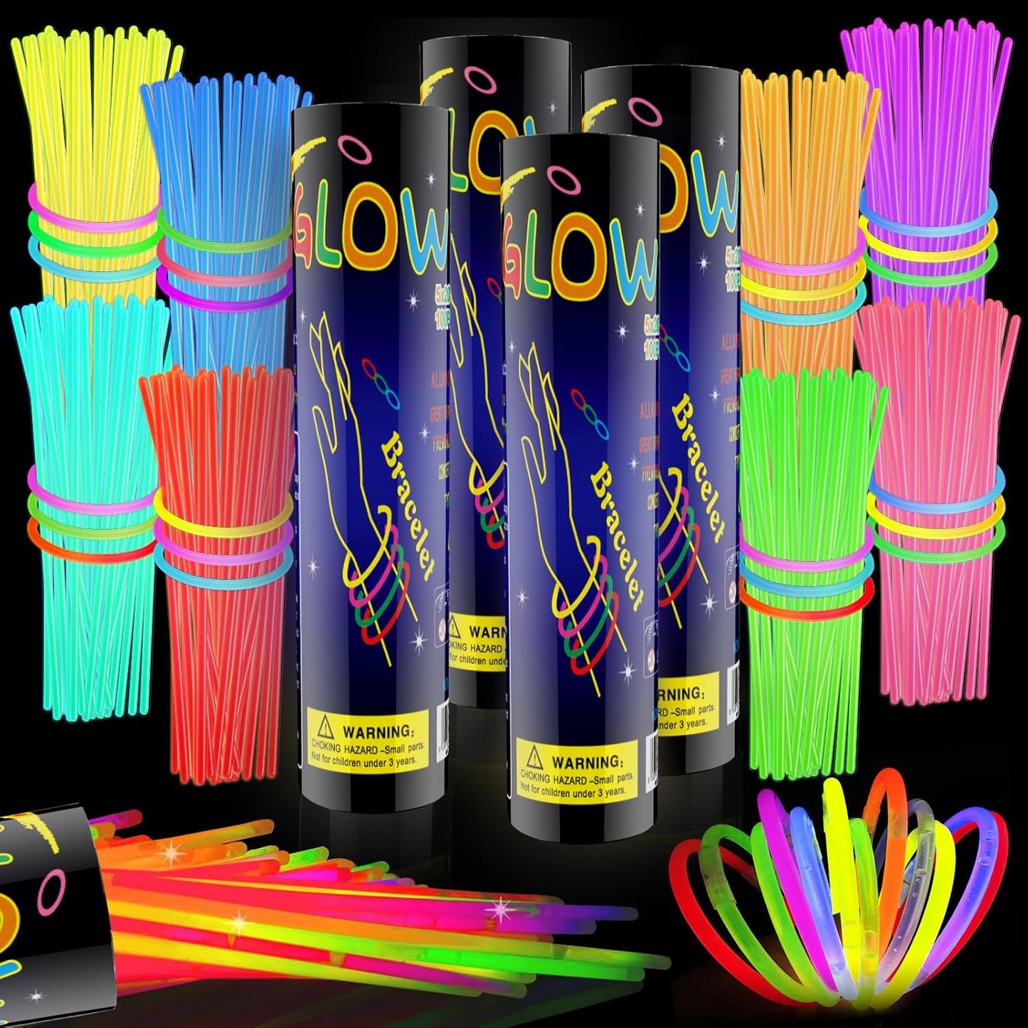200 PCS Glow Sticks Bulk 8" Glowsticks, Glow Stick Bracelets Necklaces, Glow Party Supplies, Neon Glow Sticks, Glow in the Dark, Glowsticks Party Favors Light-up, Christmas, Easter