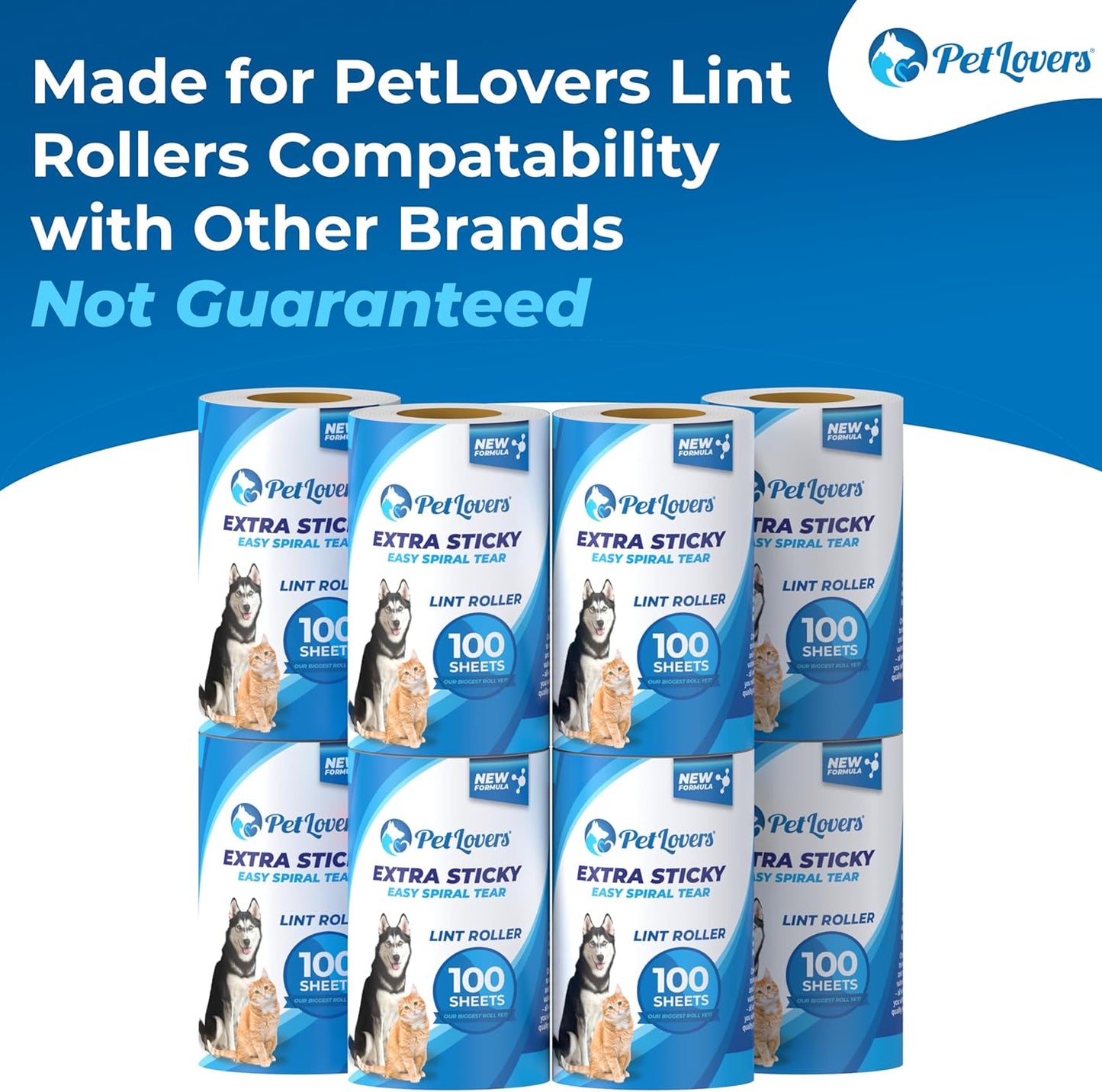 PetLovers Extra Sticky Lint Roller Mega Value Set for Pet Hair Removal, Dog and Cat Lint Remover (1 Pack Reusable)