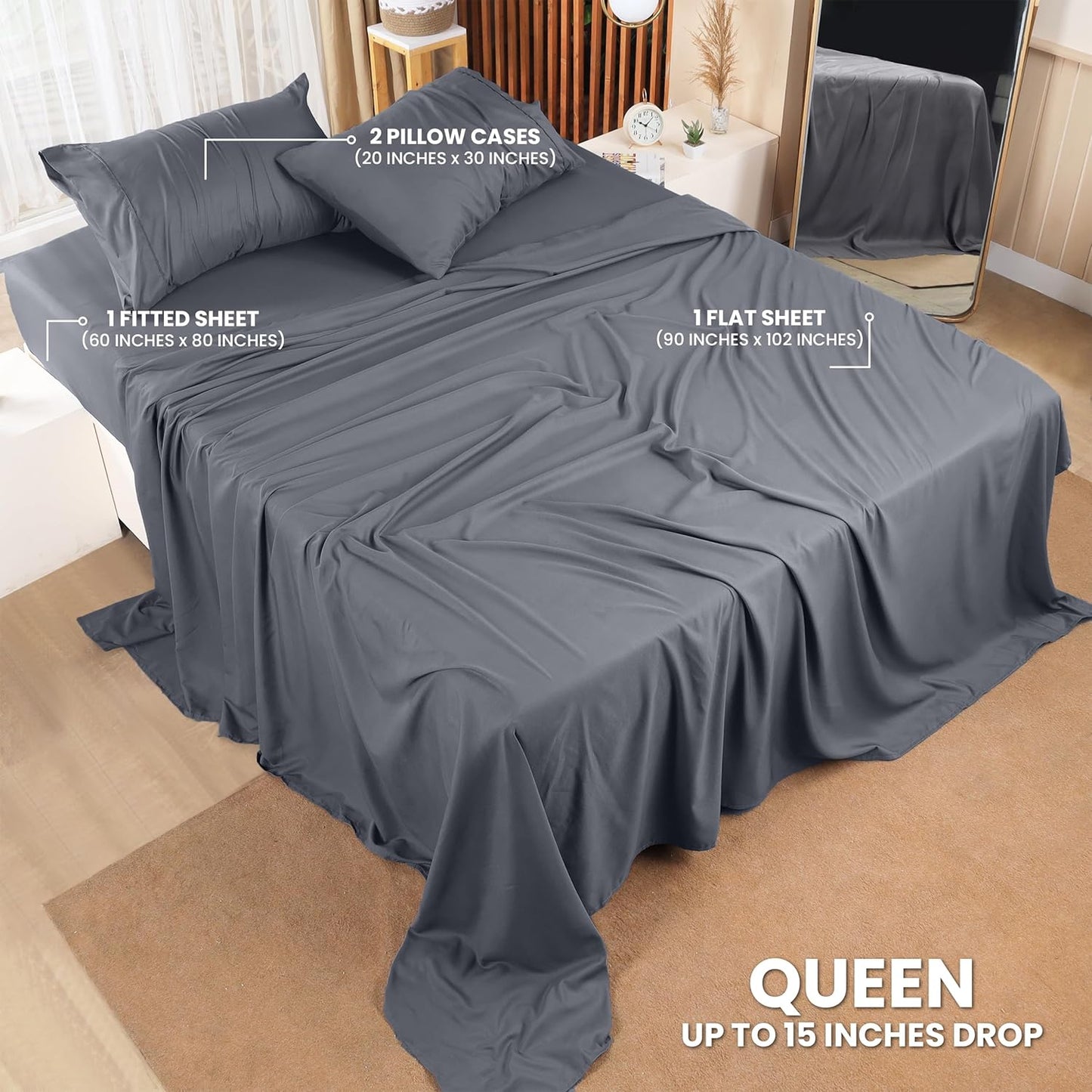 Utopia Bedding Queen Bed Sheet Set - 4 Piece Bedding - Soft Brushed Microfiber Fabric - Shrinkage & Fade Resistant - Easy Care (White)