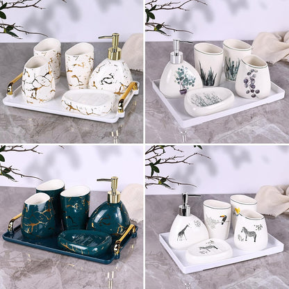 White Bathroom Accessories Set,Modern Countertop Bathroom Decor,Luxury 6 Piece Bathroom Accessory Set,Complete with Soap Dispenser,Toothbrush Holder,Tumbler,Tray