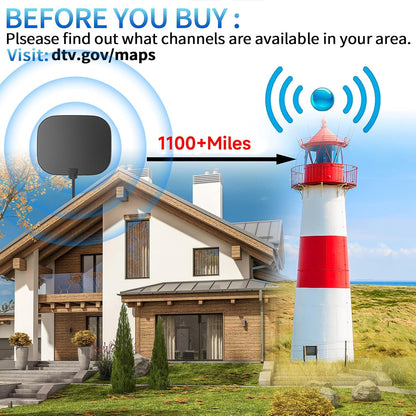 TV Antennas for Free Channels 1500+ Mile Long Range - 2025 Upgraded Indoor & Outdoor HD Digital Antenna with 360°Amplifier Signal Booster for 4K HDTV & Old TV-16FT Coax Cable