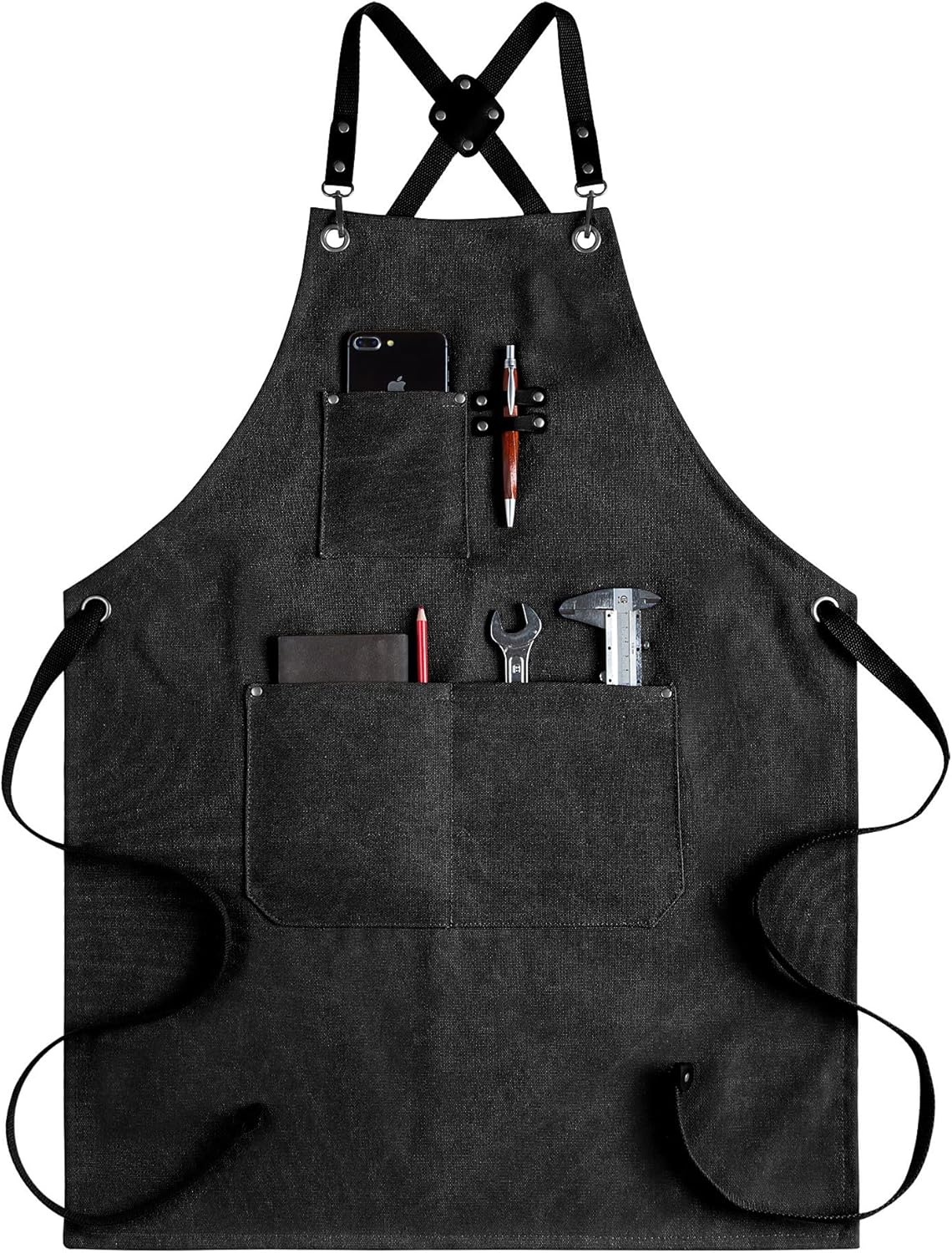 CONTAIL Chef Apron for Men Women,Canvas Aprons with Pockets-Cross Back Kitchen Apron for Cooking Grilling Baking BBQ Barber