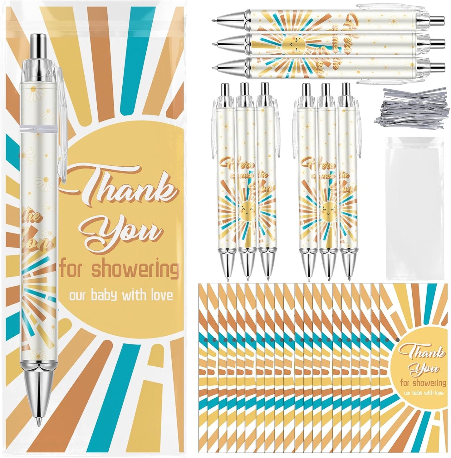 Lebsitey 50 Sets Pen Baby Shower Favors Gifts for Guests Includes 50 Rolling Paper Ballpoint Pens and 50 Greeting Thank You Bookmarks Baby Shower Party Favors (Safari)