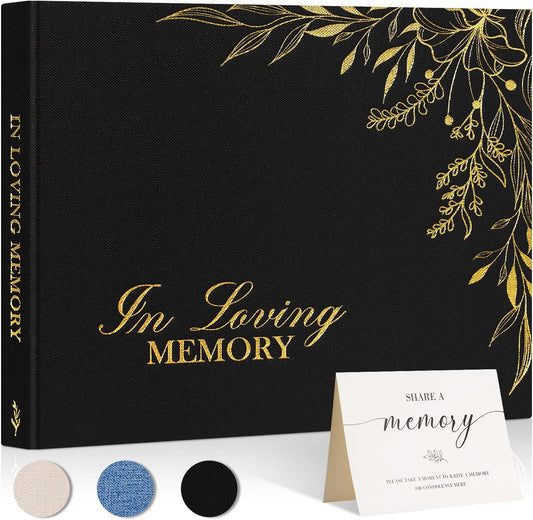 Lanpn Funeral Guest Book for Memorial Service, Linen in Loving Memory Registry Guest Book, Funeral Favors Sign in Books for Guests Celebration of Life Memory Book for Funeral with Table Sign, Black - PuriLite