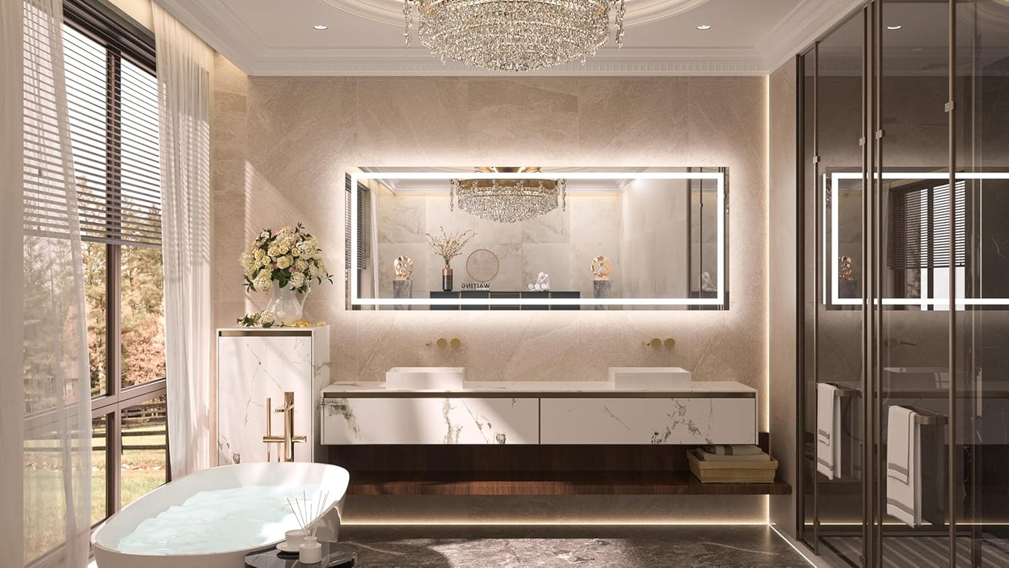 TETOTE 28 Inch Round LED Bathroom Vanity Mirror, Anti-Fog Dimmable Lights IP54 Waterproof Circle Makeup Wall Mounted Mirror