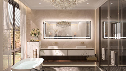 TETOTE 28 Inch Round LED Bathroom Vanity Mirror, Anti-Fog Dimmable Lights IP54 Waterproof Circle Makeup Wall Mounted Mirror