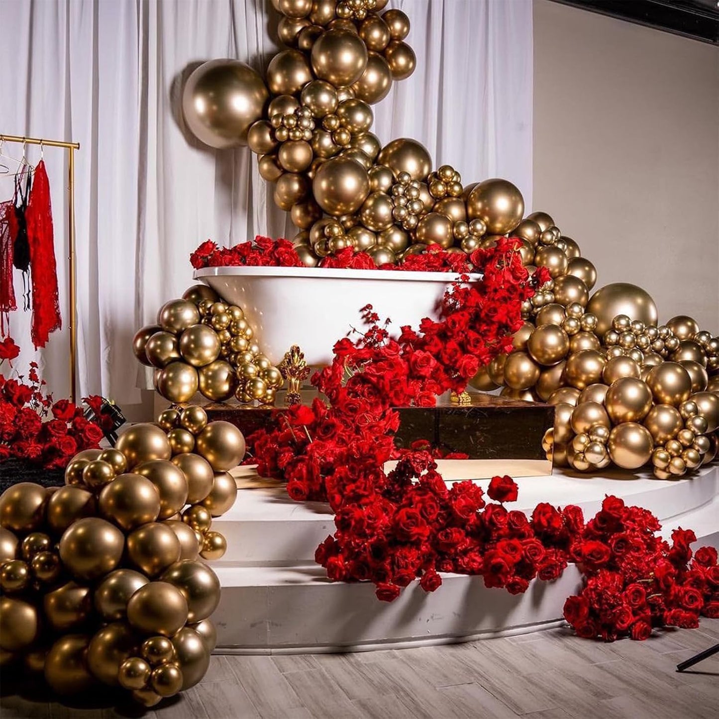 Gold Metallic Chrome Latex Balloon Arch Kit, 102PCS 18In 12In 10In 5In Arch Garland For Festival Picnic, Engagement, Wedding, Birthday Party, Gold Theme Anniversary Decoration With 33FT Ribbon
