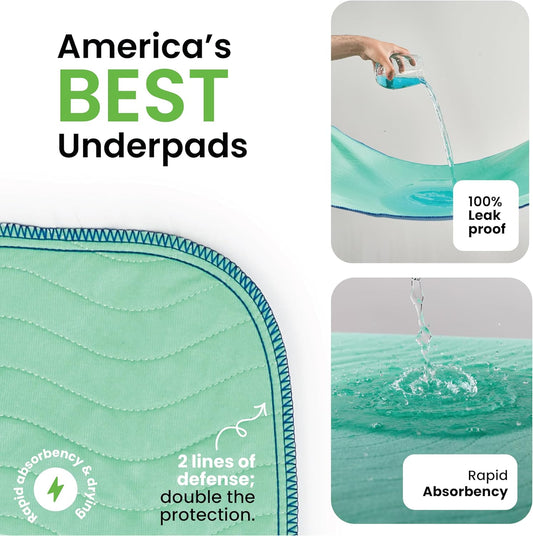 IMPROVIA® Washable Underpads, 34" x 36" (Pack of 4) - Heavy Absorbency Reusable Bedwetting Incontinence Pads for Kids, Adults, Elderly, and Pets - Waterproof Protective Pad for Bed, Couch, Sofa, Floor - PuriLite