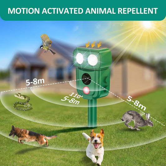 Cusbus Ultrasonic Animal Repellent Outdoor, Waterproof, Solar Power, Green