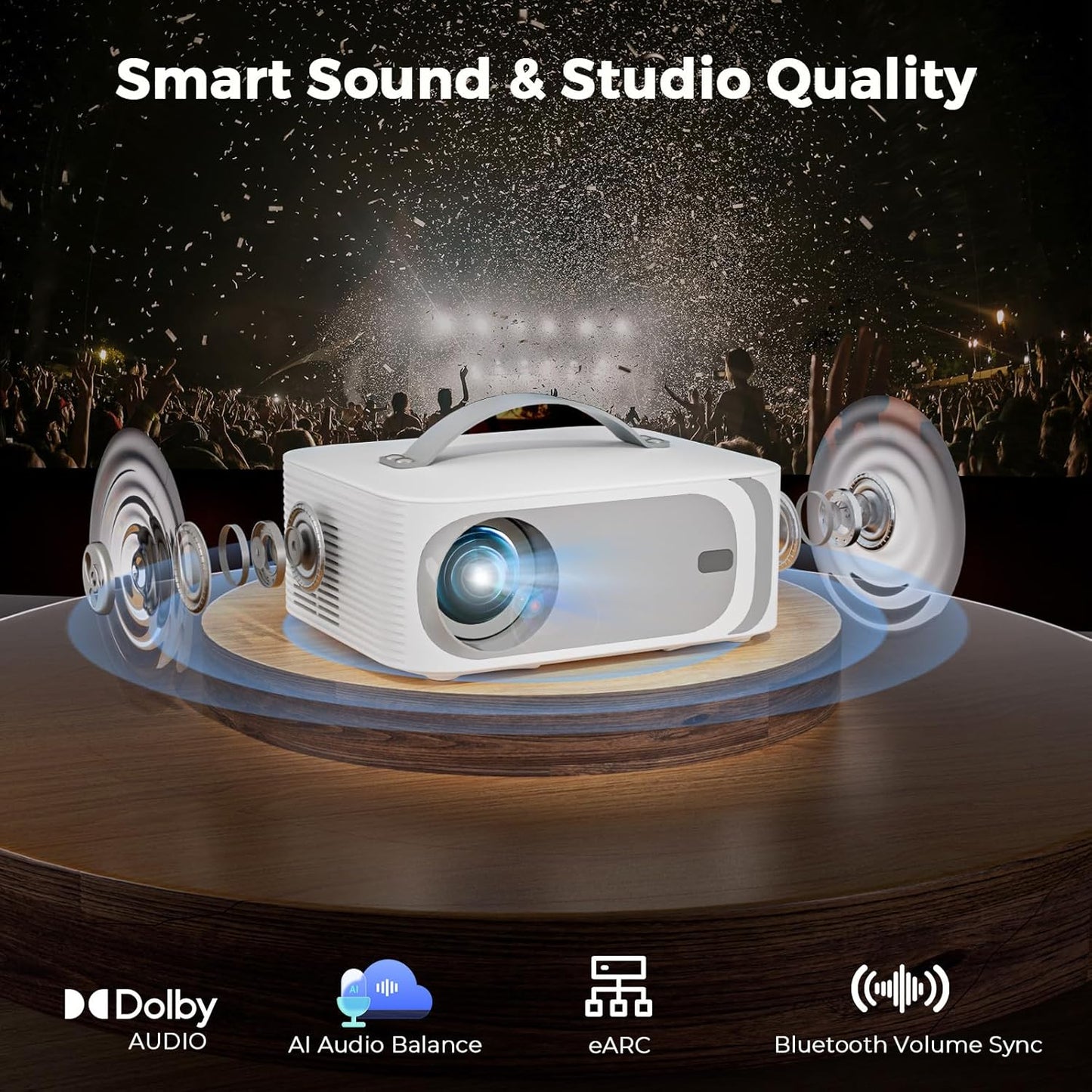 [AI OS/1200ANSI/Official-Apps] Projector 4K, Smart TV Projector Bluetooth 5.2 WiFi 6: Auto Keystone Focus, 30W Dolby Audio, Native 1080P HDR10+, Lisowod 2025 Portable Projecteur for Outdoor/Home Movie