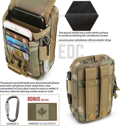 WYNEX Tactical Compass Phone Pouch, Large Molle Smartphone Holster Case Double Capacity Small Utility EDC Pouch with Compass Buckle and Carabiner