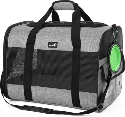Pecute Cat Carrier Dog Carrier up to 15lbs，Pet Carrier for Cats and Puppies with Foldable Bowl, Soft-Sided Bag with Breathable Mesh, Suitable for Long and Short Trips Travel Camping Outdoor