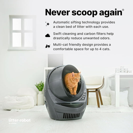 Litter-Robot 3 Connect by Whisker (Grey) Automatic Self-Cleaning Cat Litter Box, WiFi Enabled, Works with Any Clumping Litter, Never Scoop Again - PuriLite