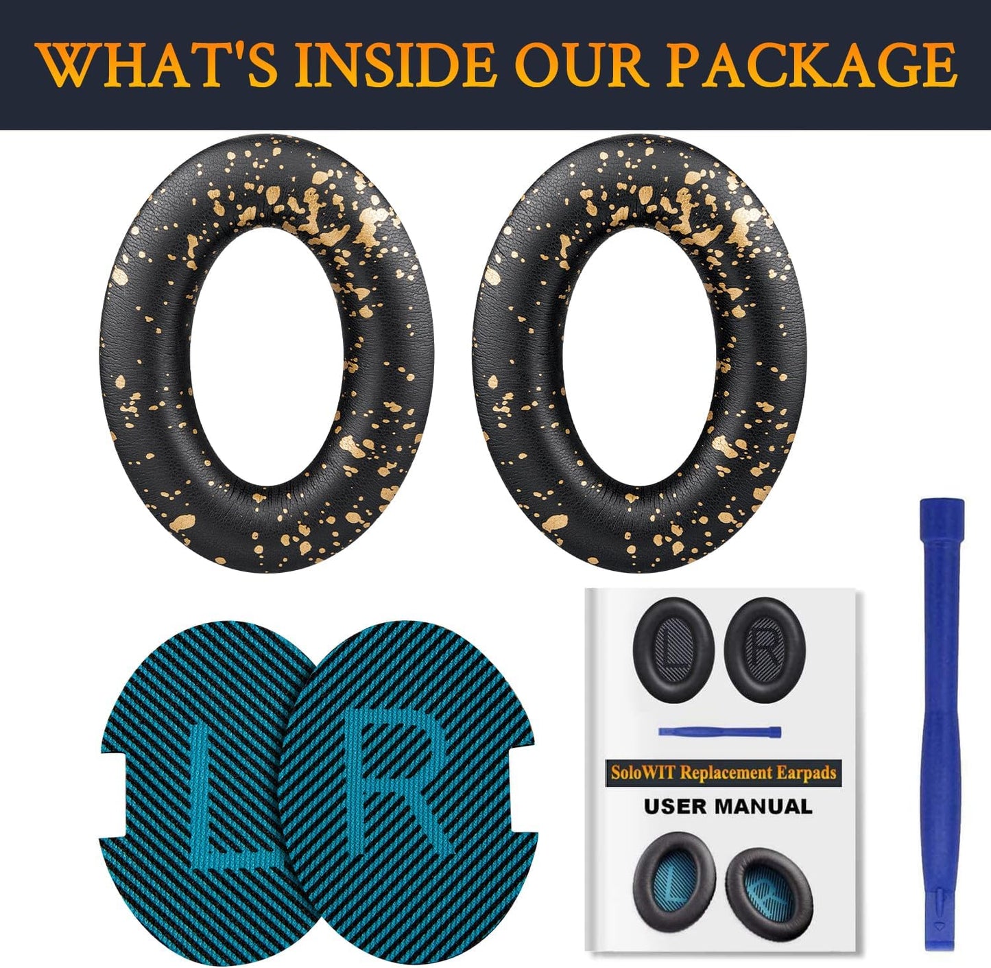 SoloWIT Earpads Cushions for Bose Headphones, Replacement Ear Pads for Bose QuietComfort 15 QC15 QC25 QC2 QC35/Ae2 Ae2i Ae2w/SoundTrue & SoundLink Around-Ear Series - QC25 PL Black&Blue