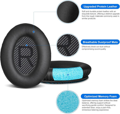 Replacement Ear Pads Earpads for Bose QuietComfort QC 2 15 25 35 Ear Cushion for QC2 QC15 QC25 QC35 SoundLink SoundTrue Around-Ear II AE2 (Black)