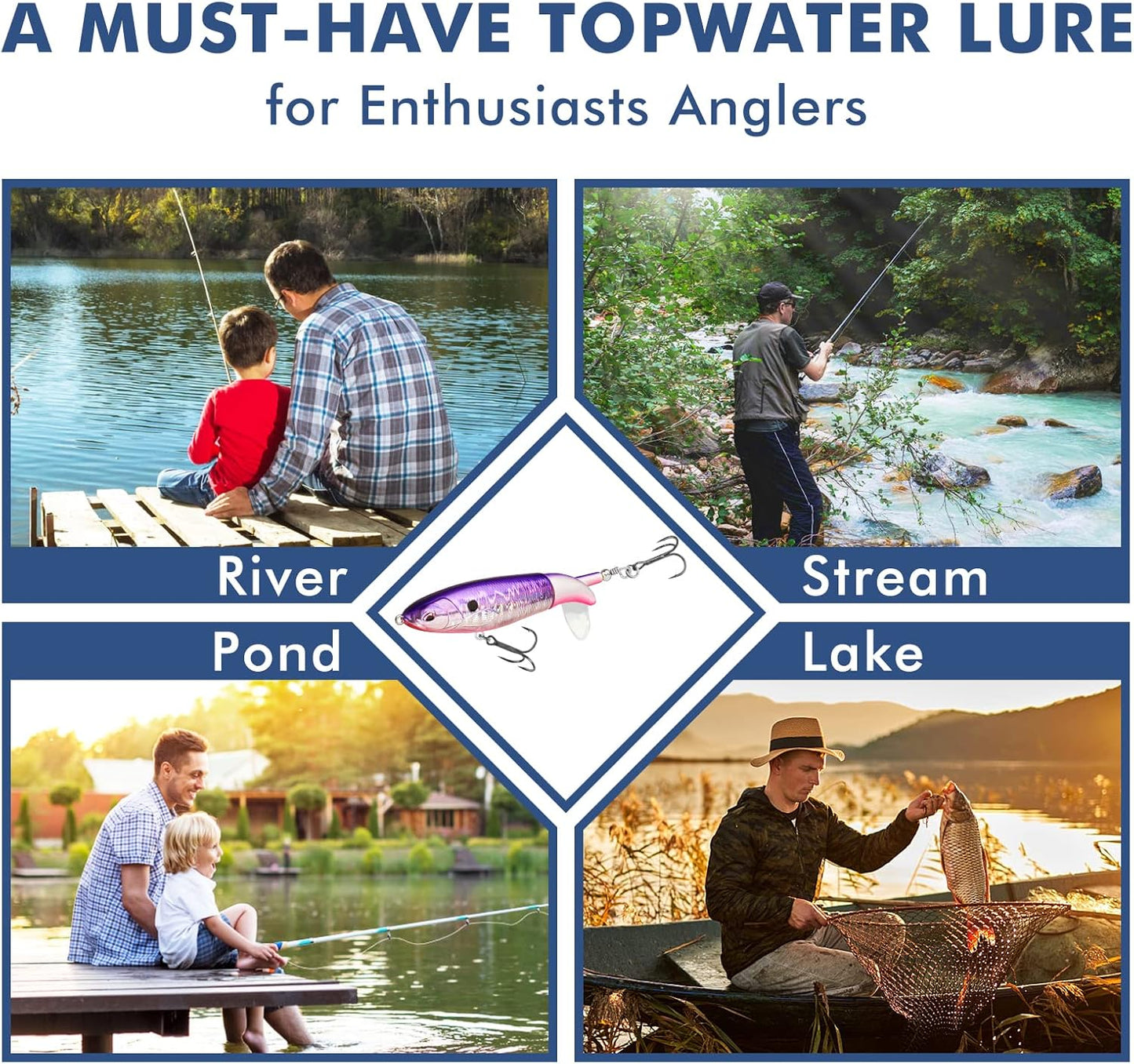 TRUSCEND PoPobait with BKK Hooks, Top Water Plopper Fishing Lures for Bass Walleye Pike Catfish Musky Perch, Floating Lure for Freshwater or Saltwater, Amazing Teasers Fishing Gifts for Family Fishing