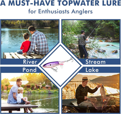 TRUSCEND PoPobait with BKK Hooks, Top Water Plopper Fishing Lures for Bass Walleye Pike Catfish Musky Perch, Floating Lure for Freshwater or Saltwater, Amazing Teasers Fishing Gifts for Family Fishing