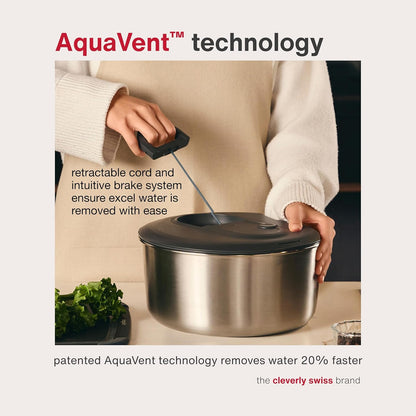 Zyliss Easy Spin Salad Spinner - Fruit & Veggie Dryer - Produce Spinner & Cleaner for Salad Prep - Dishwasher-Safe Kitchen Essential - Non-Slip Bowl with Pull Handle - New Stainless Easy Spin Large