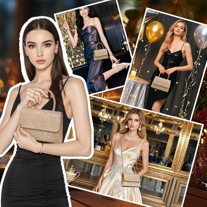 Larcenciel Women's Evening Handbags, Glitter Top Handle Evening Purse w/Chain, Chic Ladies Crossbody Bag for Party Prom Date - PuriLite