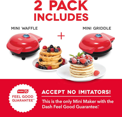 DASH Mini Maker Waffle Maker + Griddle, 2-Pack Griddle + Waffle Iron - Aqua