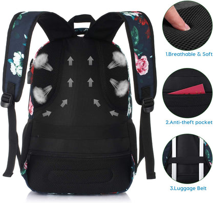 Backpack for Teen Girls,Boys School Backpack for Women with USB,College Backpack,Big Flower
