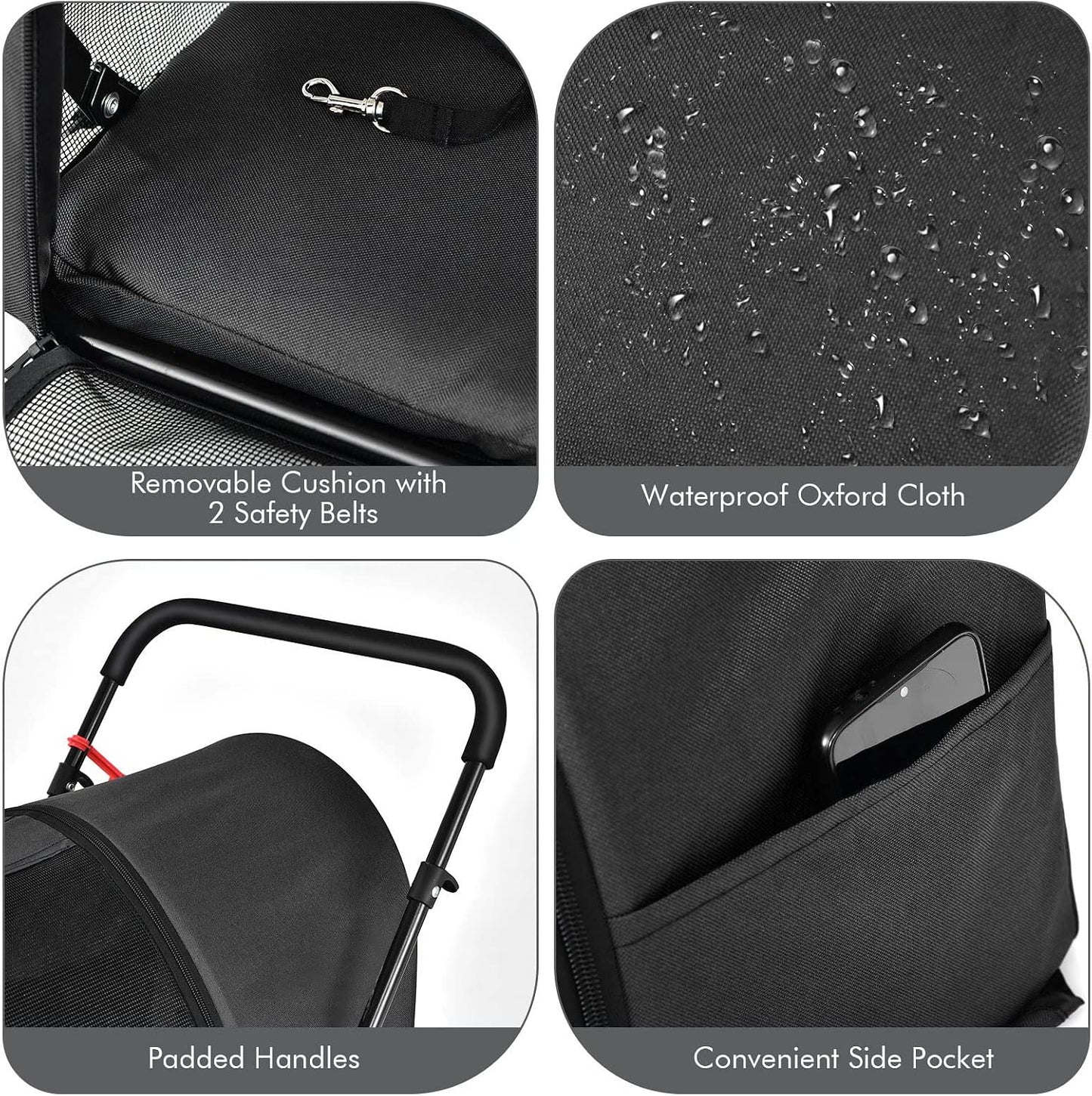 Giantex Double Pet Carrier with 2 Detachable Bags, Safety Belt, 4 Lockable Wheels, Cat & Dog Stroller, Folding Travel Carrier for Small & Medium Pets (Black)