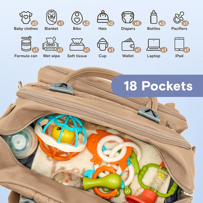 Diaper Bag Backpack, iniuniu Large Baby Bags with Diaper Pouch, Washable Changing Pad, Pacifier Case and Stroller Straps