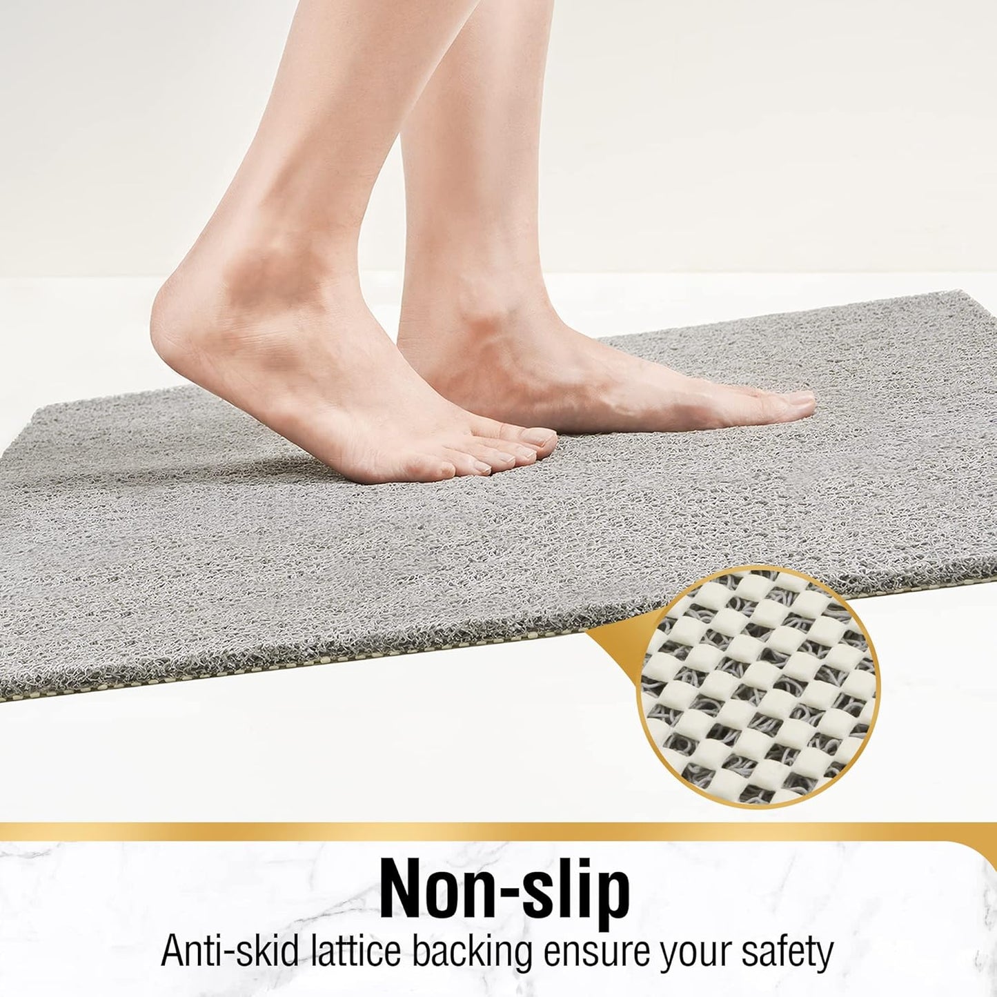 HITSLAM Shower Mat Non Slip, 24 x 16 Inch Bathtub Mat Non Slip with Drain, Soft PVC Loofah Bath Mat for Tub, Quick Drying Bathroom Shower Mat, Grey