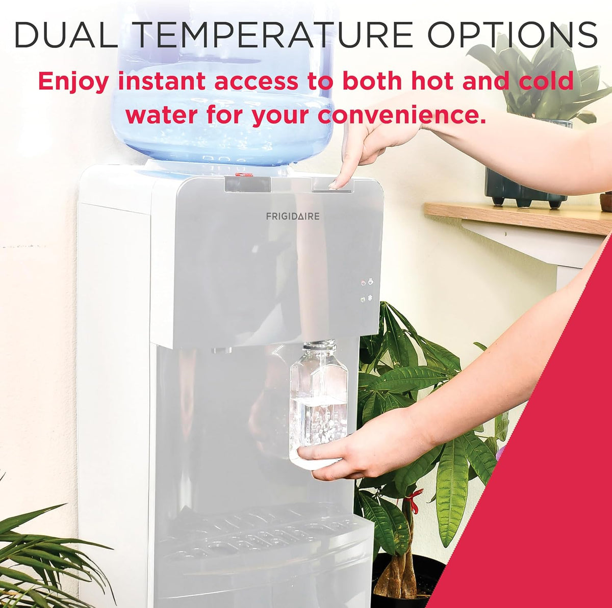 Frigidaire EFWC498, Top Load Hot & Cold Water Cooler Dispenser for Home, Garage, Dorm, RV & Cottage, 3 and 5 Gallon Bottles, 11" D x 11.5" W x 36" H, White