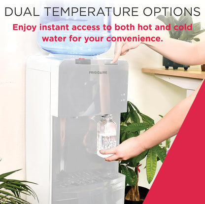 Frigidaire EFWC498, Top Load Hot & Cold Water Cooler Dispenser for Home, Garage, Dorm, RV & Cottage, 3 and 5 Gallon Bottles, 11" D x 11.5" W x 36" H, White