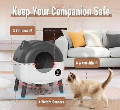 Self-Cleaning Cat Litter Box, Extra Large 110L Automatic Litter Box, App Control-No Scoop, Odor-Free, Large Electric Kitty Litter-Boxes for Multi-Cat, Includes Mat, 2 Garbage Bags