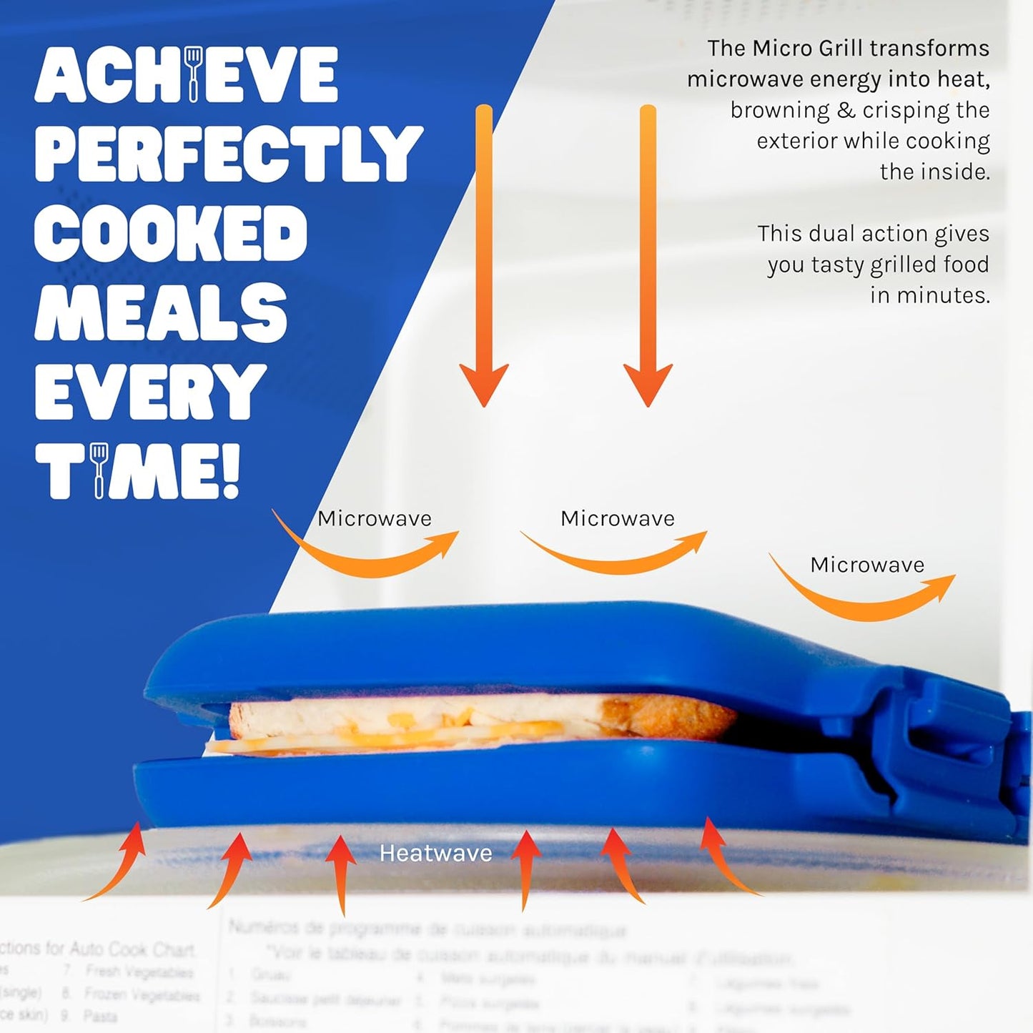 Micro Grill | Microwave Sandwich Maker - Grilled Cheese Munchy - Toastie Maker - Panini Press - Travel (Blue)
