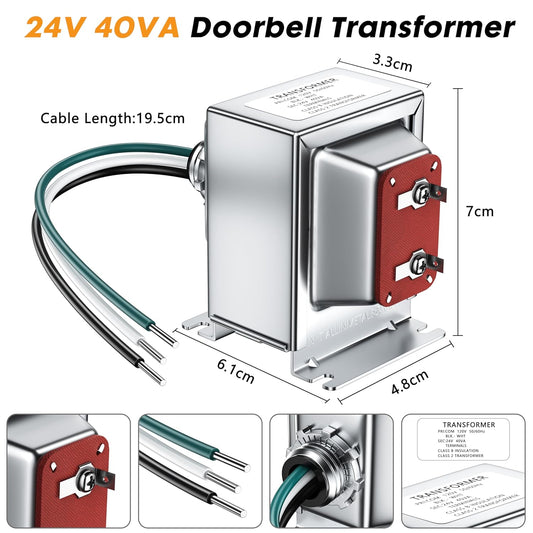 GGOY 24V 40VA Thermostat and Doorbell Transformer Adapter Compatible with Nest Hello Doorbell, Ecobee, Saswell, Nest, Sensi and Honeywell Thermostat, All Versions of Ring Door Bell Power Supply
