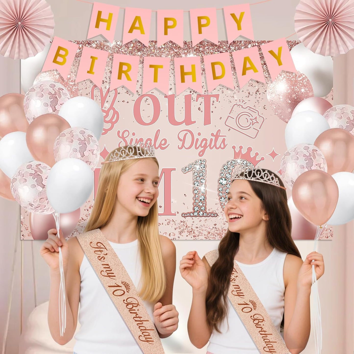 40th Birthday Decorations for Women,32pcs 40th Birthday Party Decorations,Including Backdrop, Crown,Sash,banner, Hanging Swirl,Cake Topper,balloons,Paper Fans,Anniversary Card and paper fans