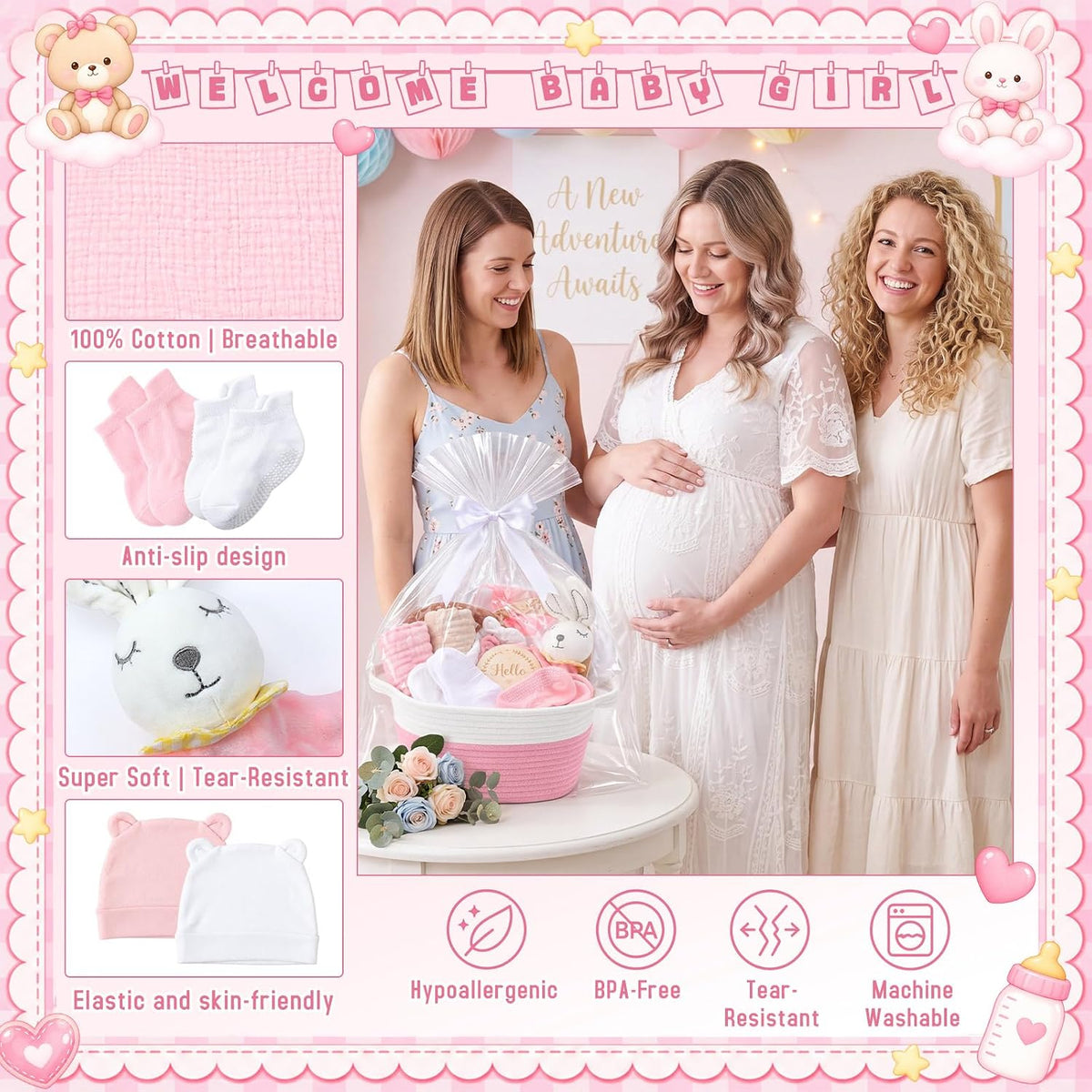 16 Pcs Baby Girl Basket Gift Set Newborn Supply Essentials Stuff