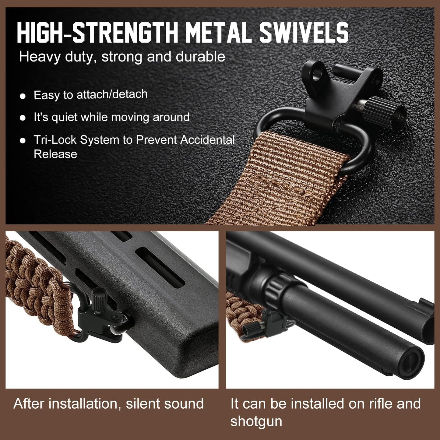 VVAAGG Two-Point Sling with Swivel, Non-Slip Paracord Sling with Adjustable Length Strap