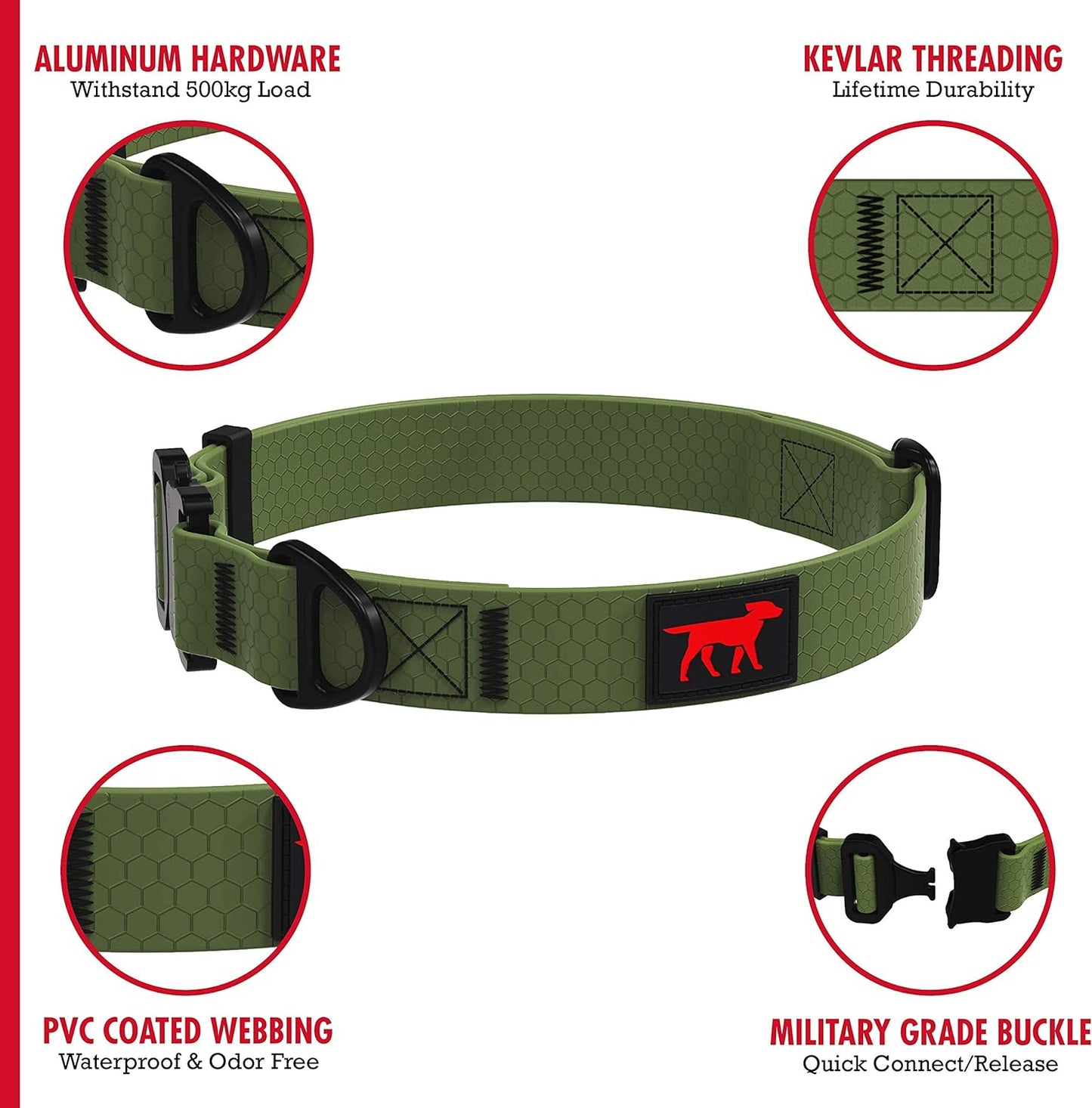 Tuff Pupper Waterproof Action Collar for Dogs | Heavy Duty Water Proof Dog Collar | Tear Proof & Odor Free | Rust-Proof Metal Hardware | Tactical Quick Release Buckle | for Adventurous, Active Dogs