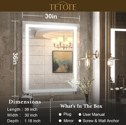 TETOTE 36 x 28 Bathroom LED Mirror Bedroom LED Mirror Fashion Style Vanity Makeup Mirror Dimmable Anti-Fog Wall Mounted Birthday Gift Housewarming Gift Wedding Gift