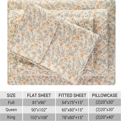 Viviland Floral Queen Sheet Set - 4 Piece Vintage Pink & Yellow Flower Patterned Bed Sheets - Soft, Breathable Microfiber Sheets with Deep Pocket, Non-Slip Fitted Sheets & Pillowcases