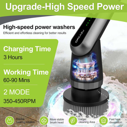 G2 Electric Spin Scrubber - Upgraded 10-in-1 IPX7 Waterproof Shower Cleaner Brush Retractable Handle & 2-Speed for Bathroom, Bathtub, Kitchen, Tile Floors