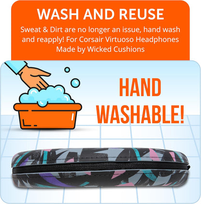 WC BandZ Virtuoso V2 - Silicone Headband Cover for Corsair Virtuoso Headphones by Wicked Cushions | Machine Washable, No More Flaking Leather | for Virtuoso Wireless, XT, and SE | Black